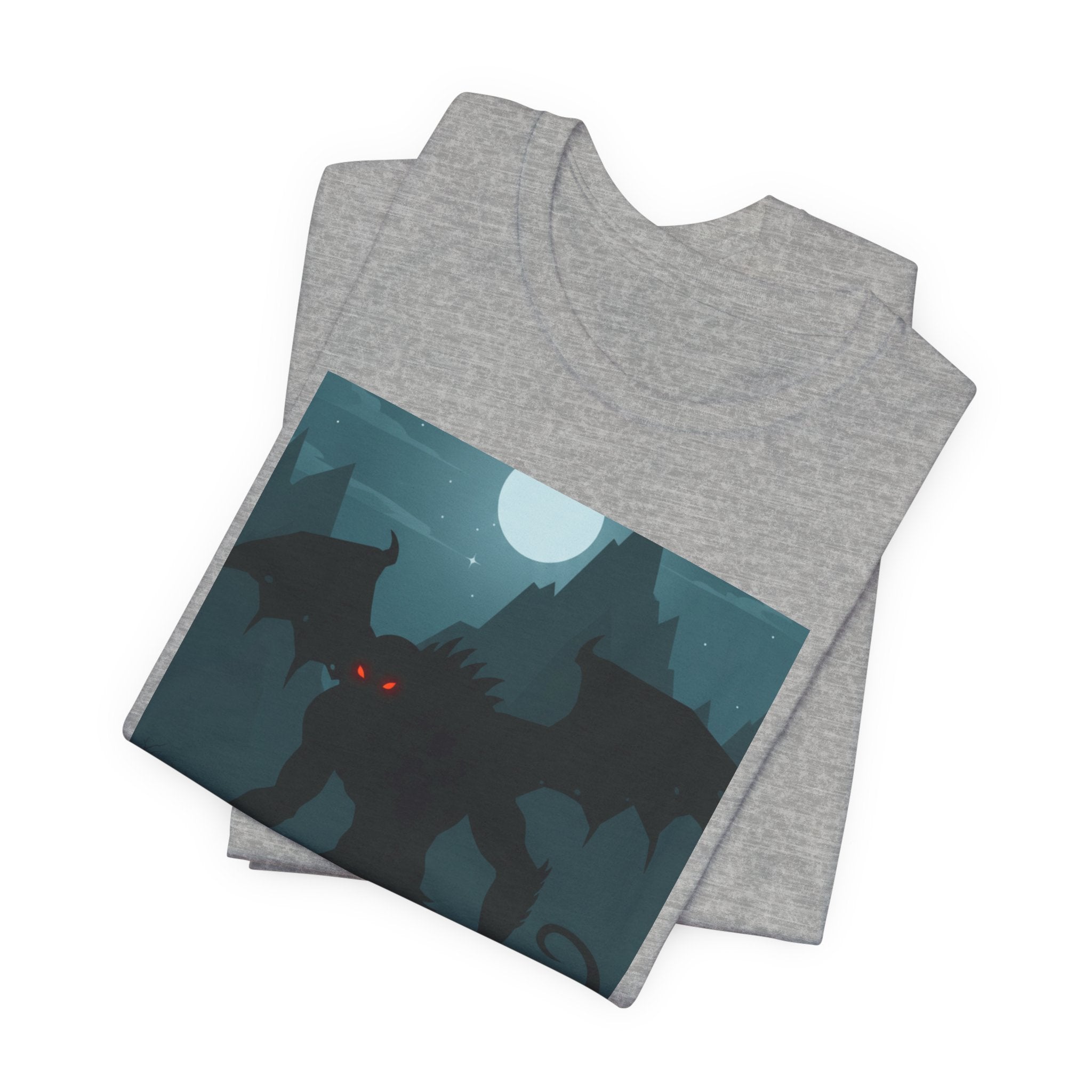 Cthulhu Nightscape T-Shirt — Lovecraftian Monster Tee with Glowing Red Eyes
