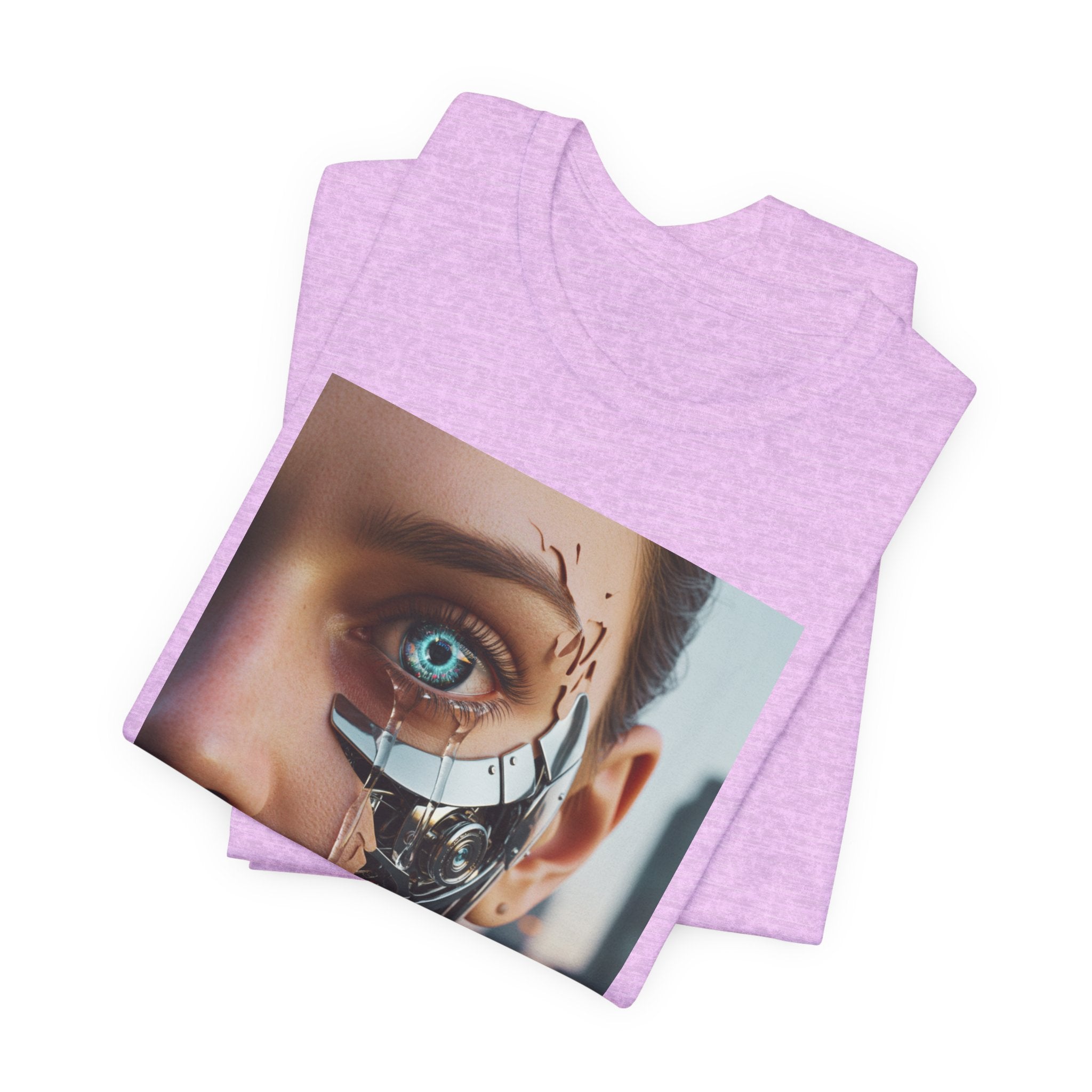 Cyborg Portrait T‑Shirt — Futuristic Android Face Graphic Tee