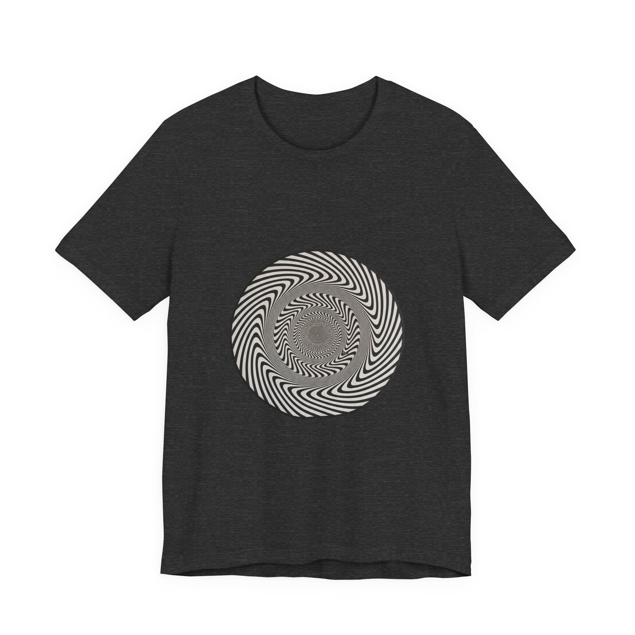 Optical Spiral Illusion Tee - Black Hypnotic Circle Graphic T-Shirt