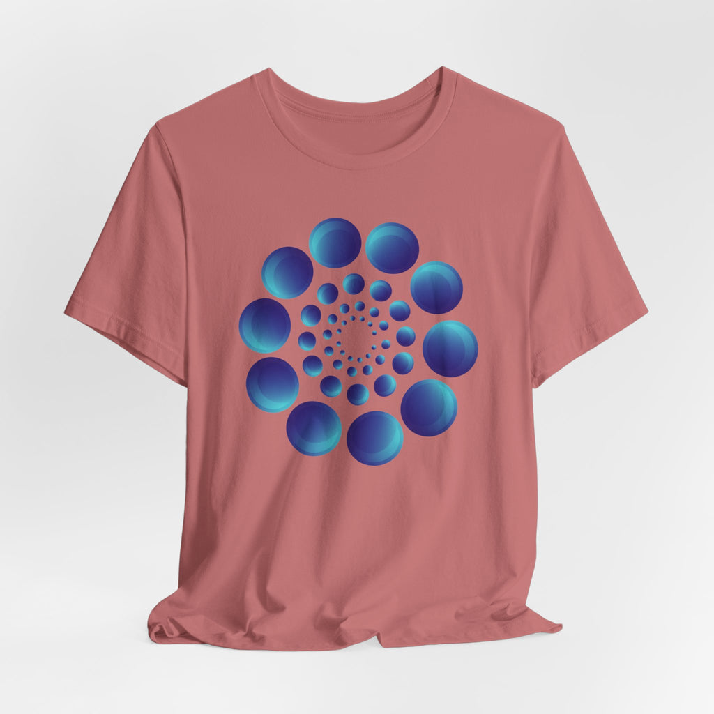 Spiral Blue Dot Tee — Geometric Optical Design T-Shirt