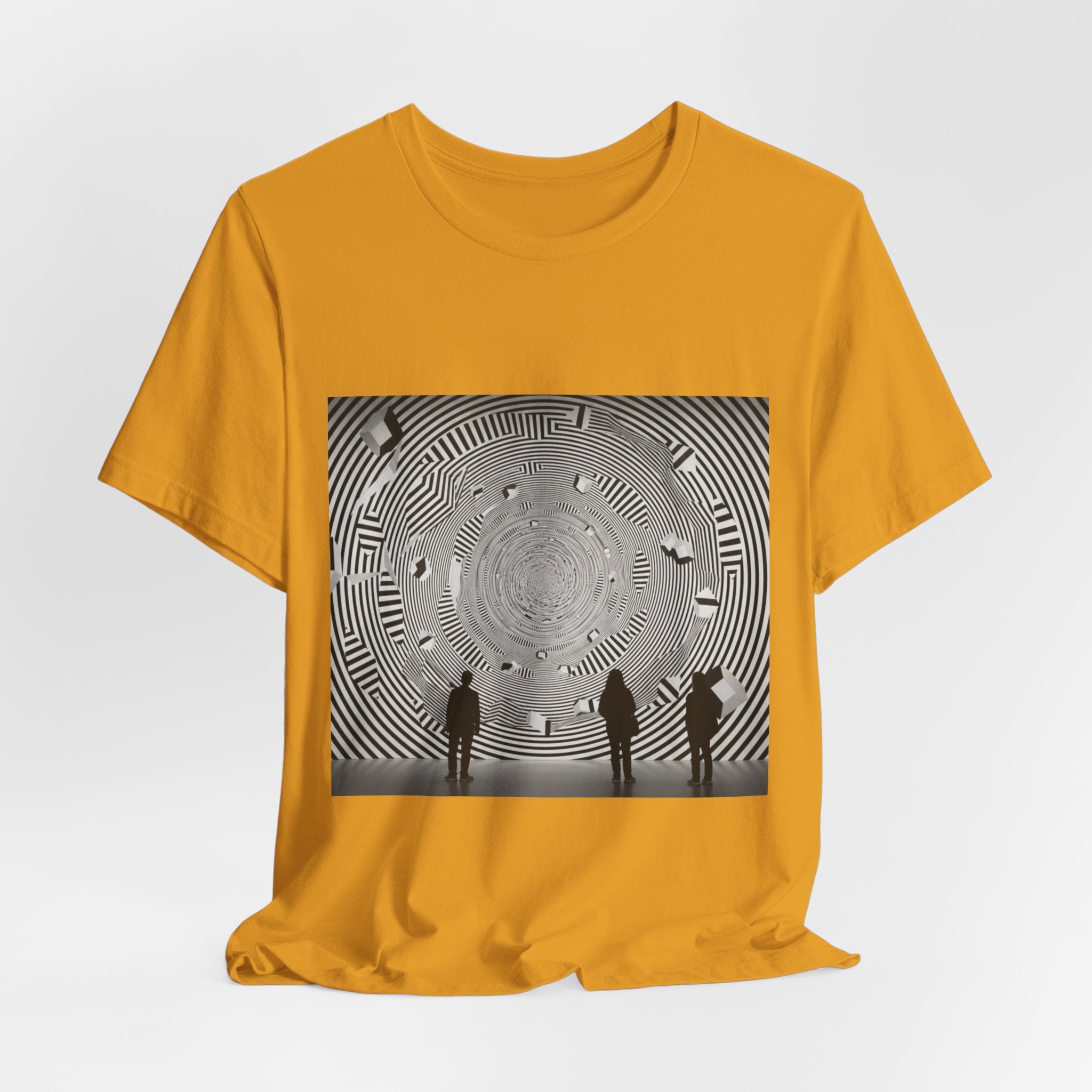 Optical Illusion Band Tee — Silhouette Crowd Spiral Concert Graphic T-Shirt