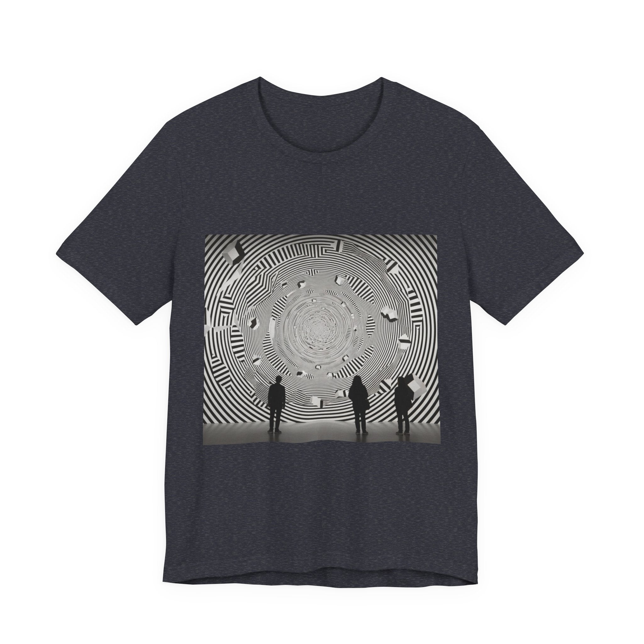 Optical Illusion Band Tee — Silhouette Crowd Spiral Concert Graphic T-Shirt