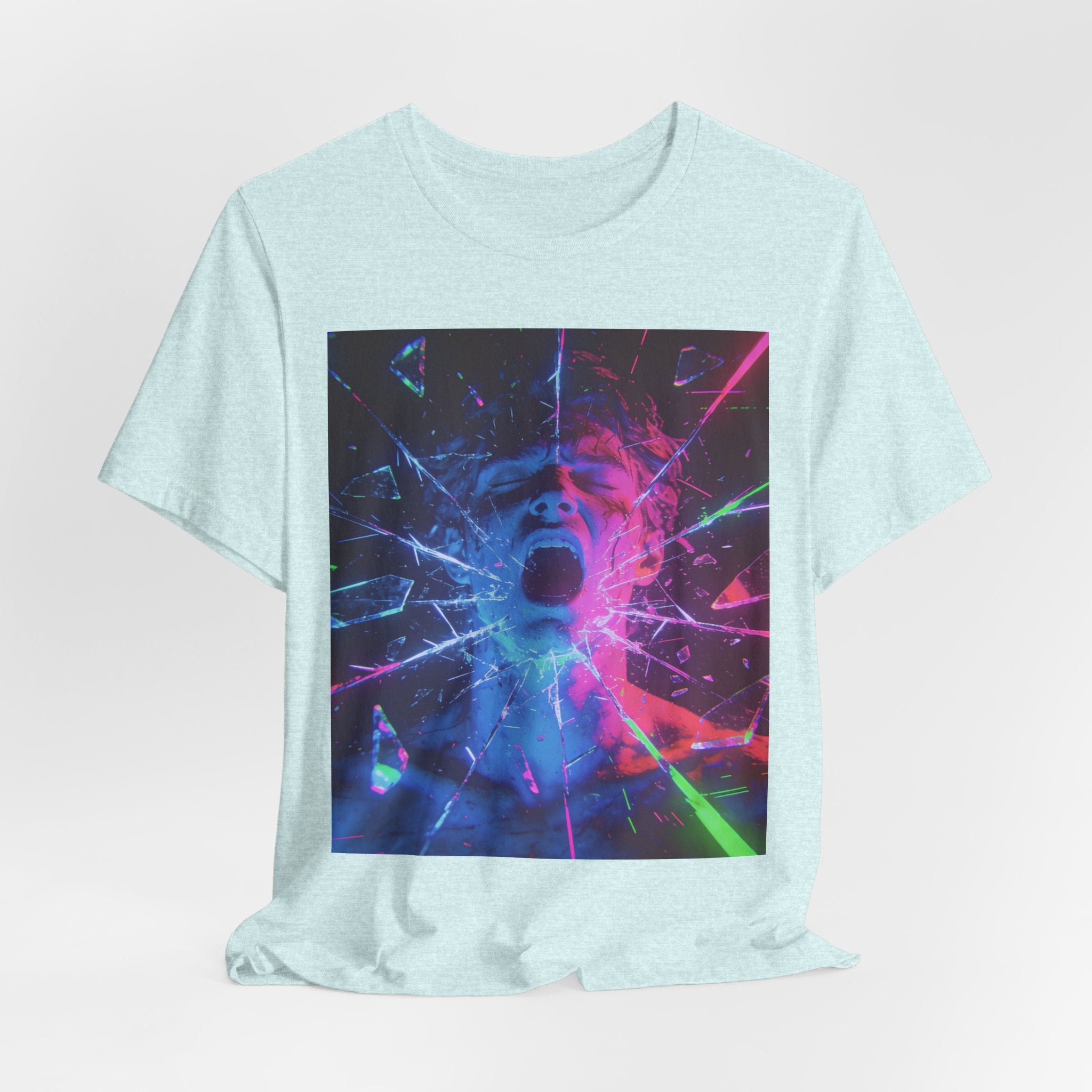 Psychedelic Shattered Portrait Tee – Neon Vaporwave Graphic T-Shirt