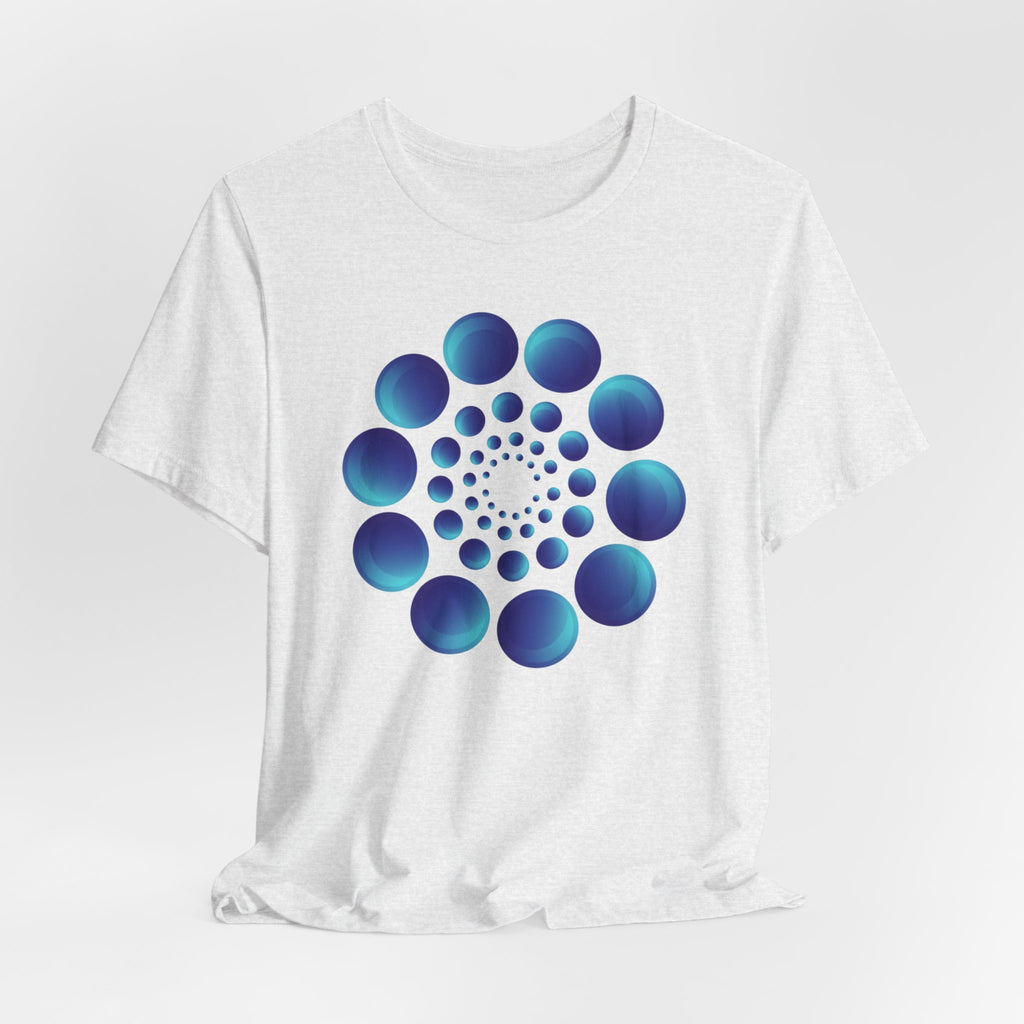 Spiral Blue Dot Tee — Geometric Optical Design T-Shirt
