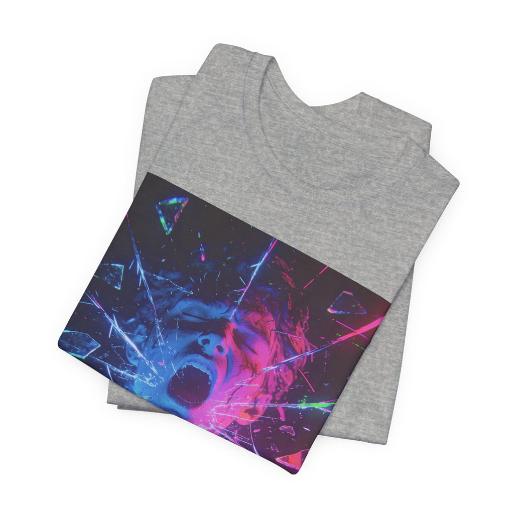 Psychedelic Shattered Portrait Tee – Neon Vaporwave Graphic T-Shirt