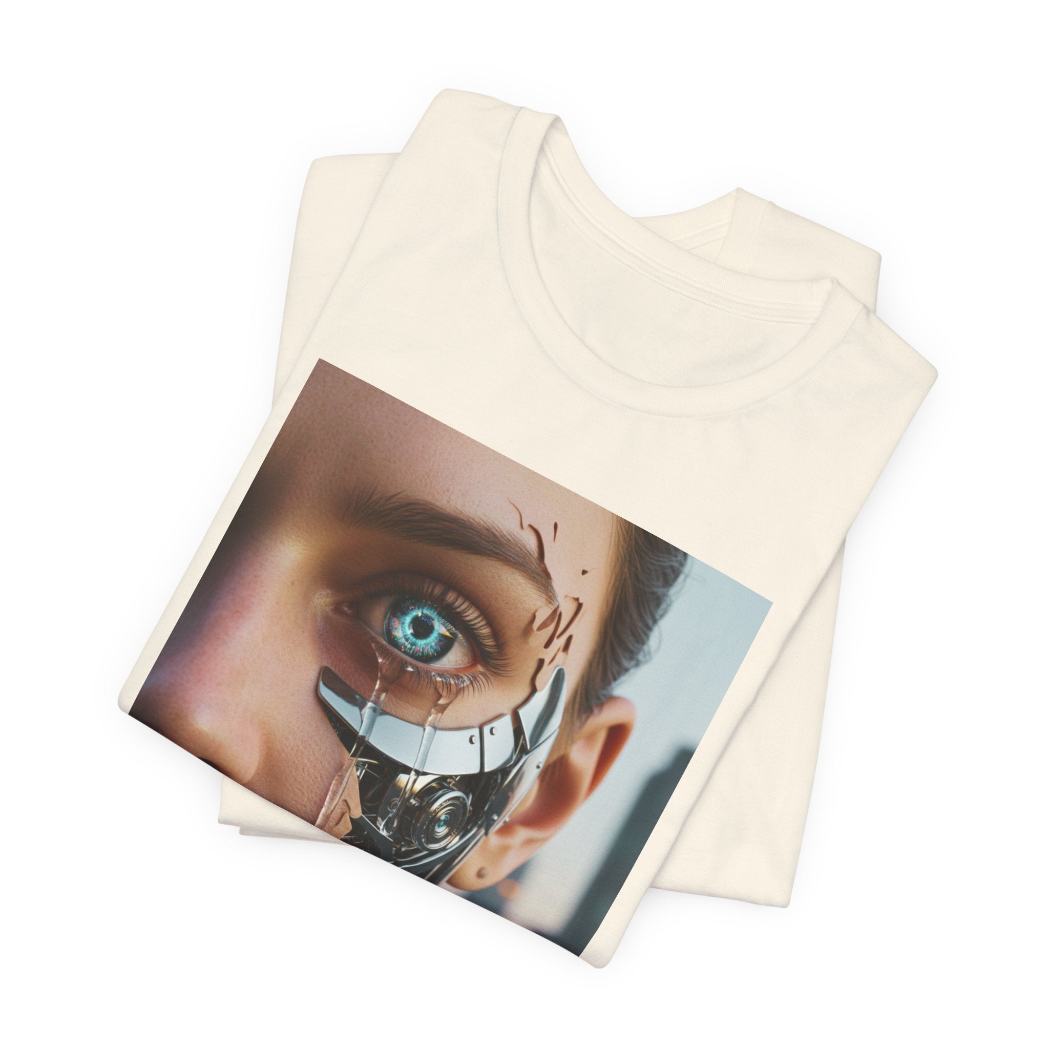 Cyborg Portrait T‑Shirt — Futuristic Android Face Graphic Tee
