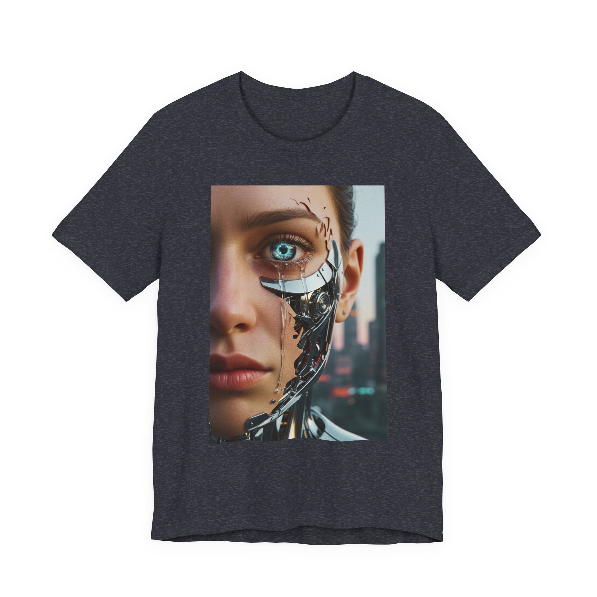 Cyborg Portrait T‑Shirt — Futuristic Android Face Graphic Tee