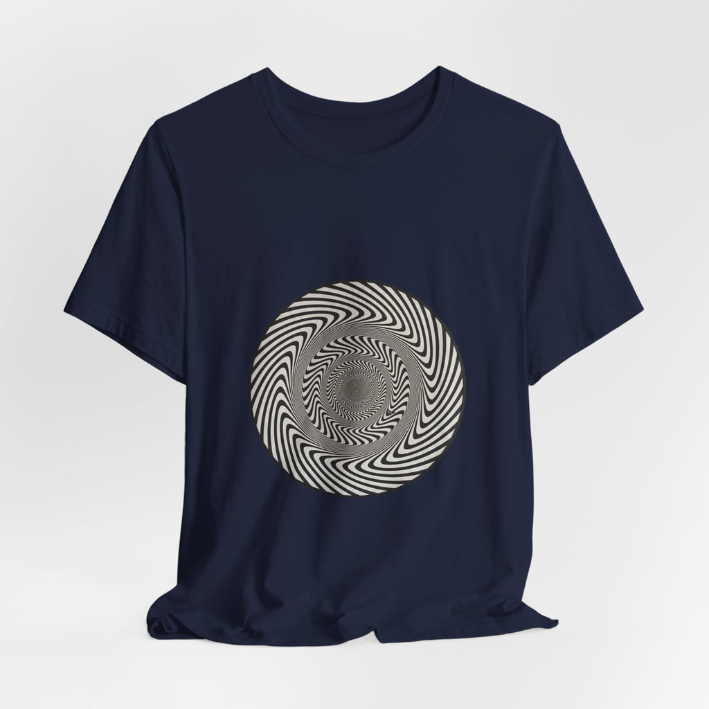Optical Spiral Illusion Tee - Black Hypnotic Circle Graphic T-Shirt
