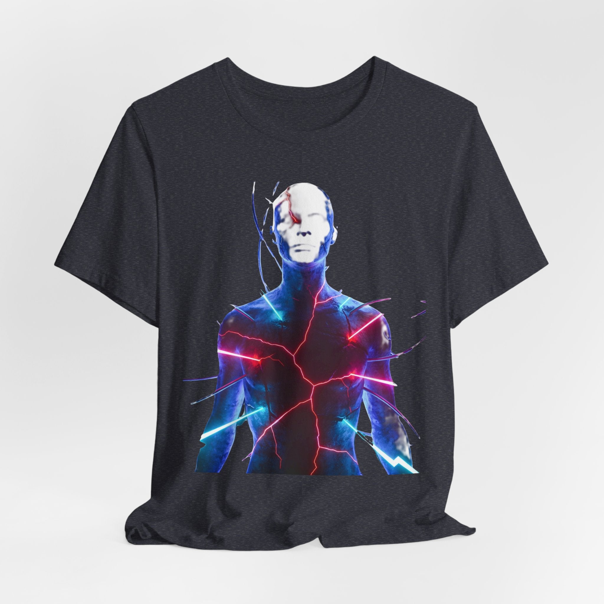 Electric Human Silhouette Tee — Neon Lightning Graphic T‑Shirt