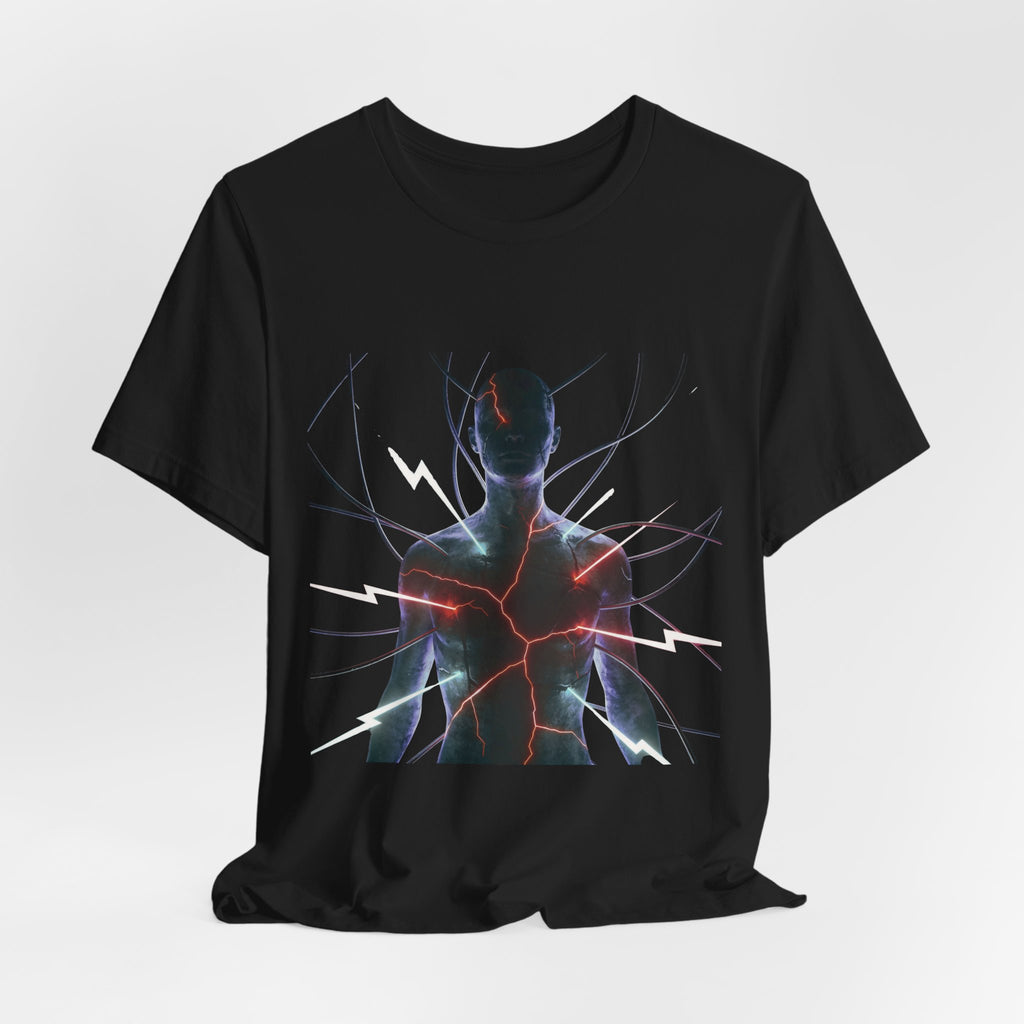 Abstract Electric Silhouette Tee — Futuristic Lightning Graphic T-Shirt