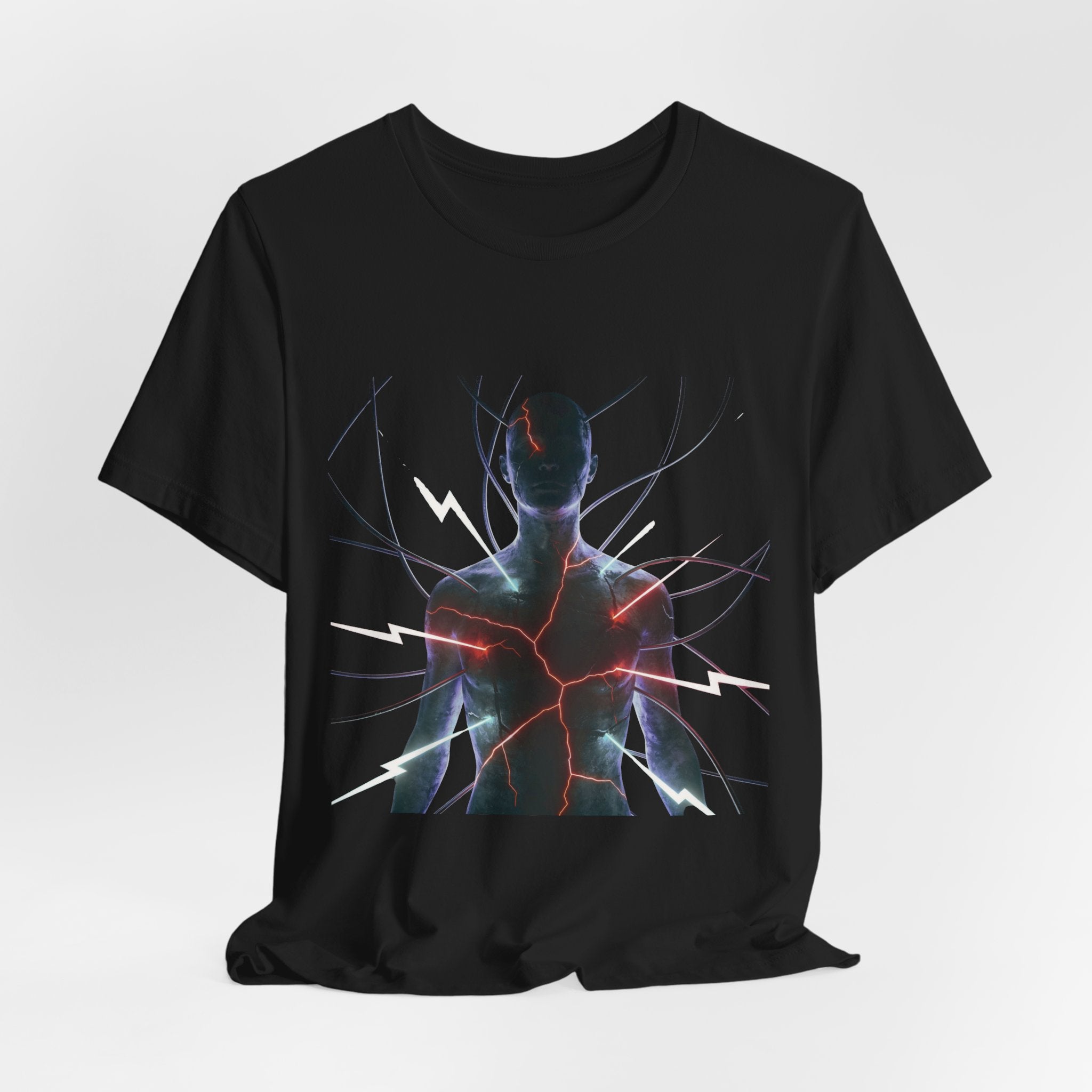 Abstract Electric Silhouette Tee — Futuristic Lightning Graphic T-Shirt