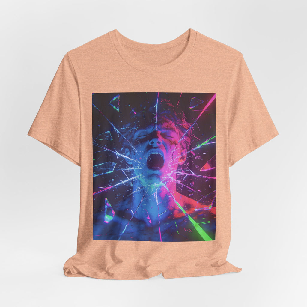 Psychedelic Shattered Portrait Tee – Neon Vaporwave Graphic T-Shirt