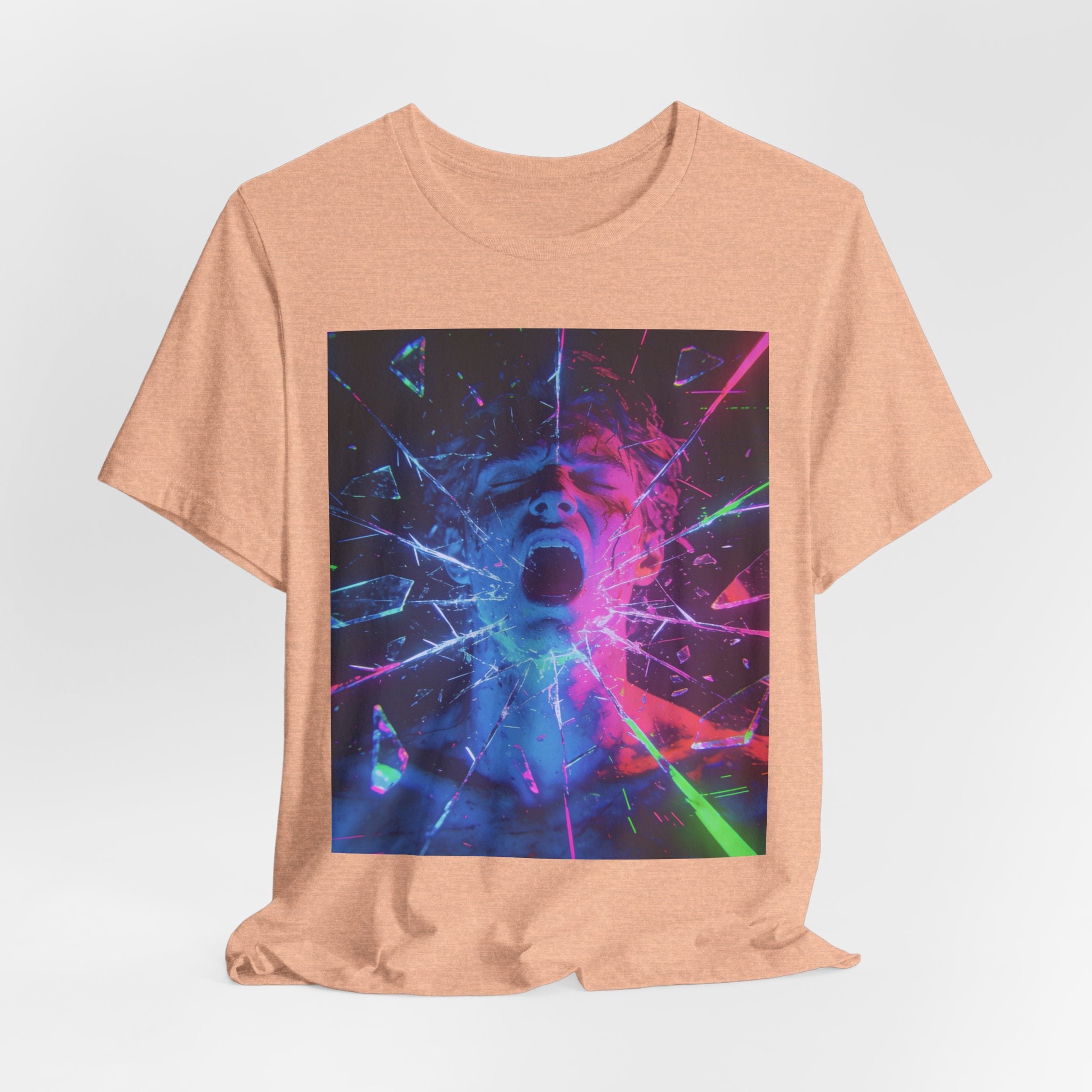 Psychedelic Shattered Portrait Tee – Neon Vaporwave Graphic T-Shirt
