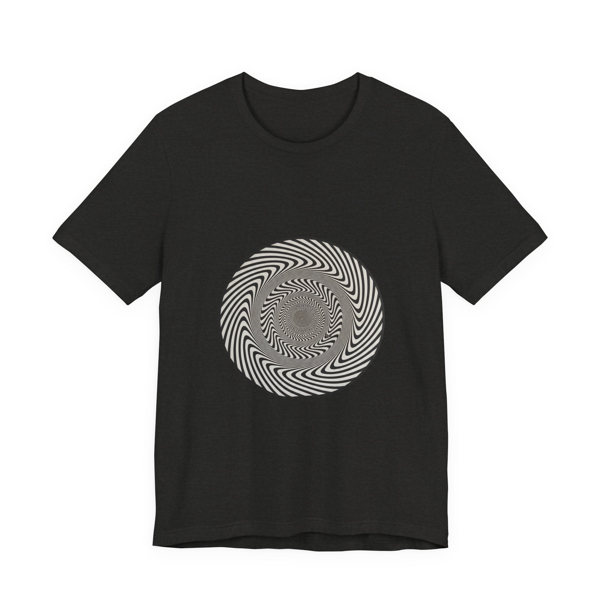 Optical Spiral Illusion Tee - Black Hypnotic Circle Graphic T-Shirt