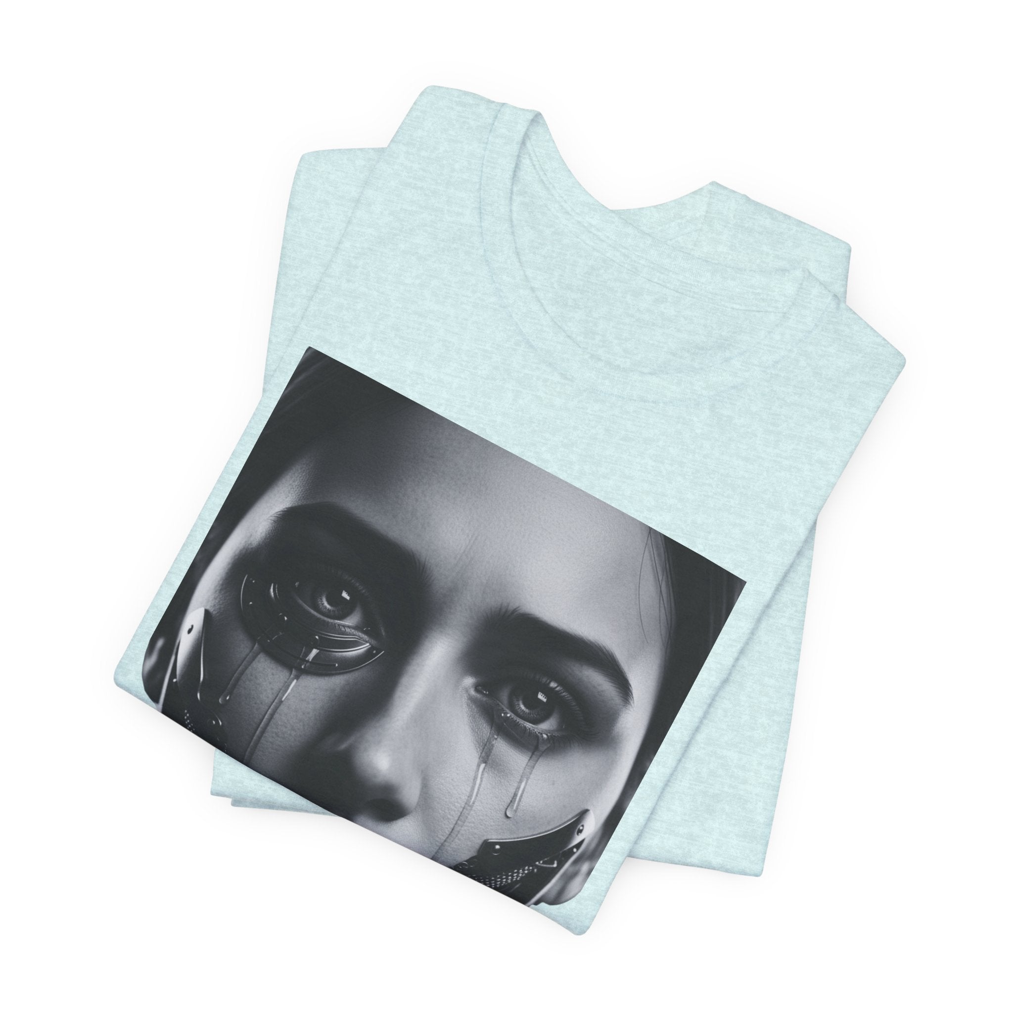 Cybernetic Woman Portrait Tee — Futuristic Black & White Sci‑Fi Face Graphic T-Shirt