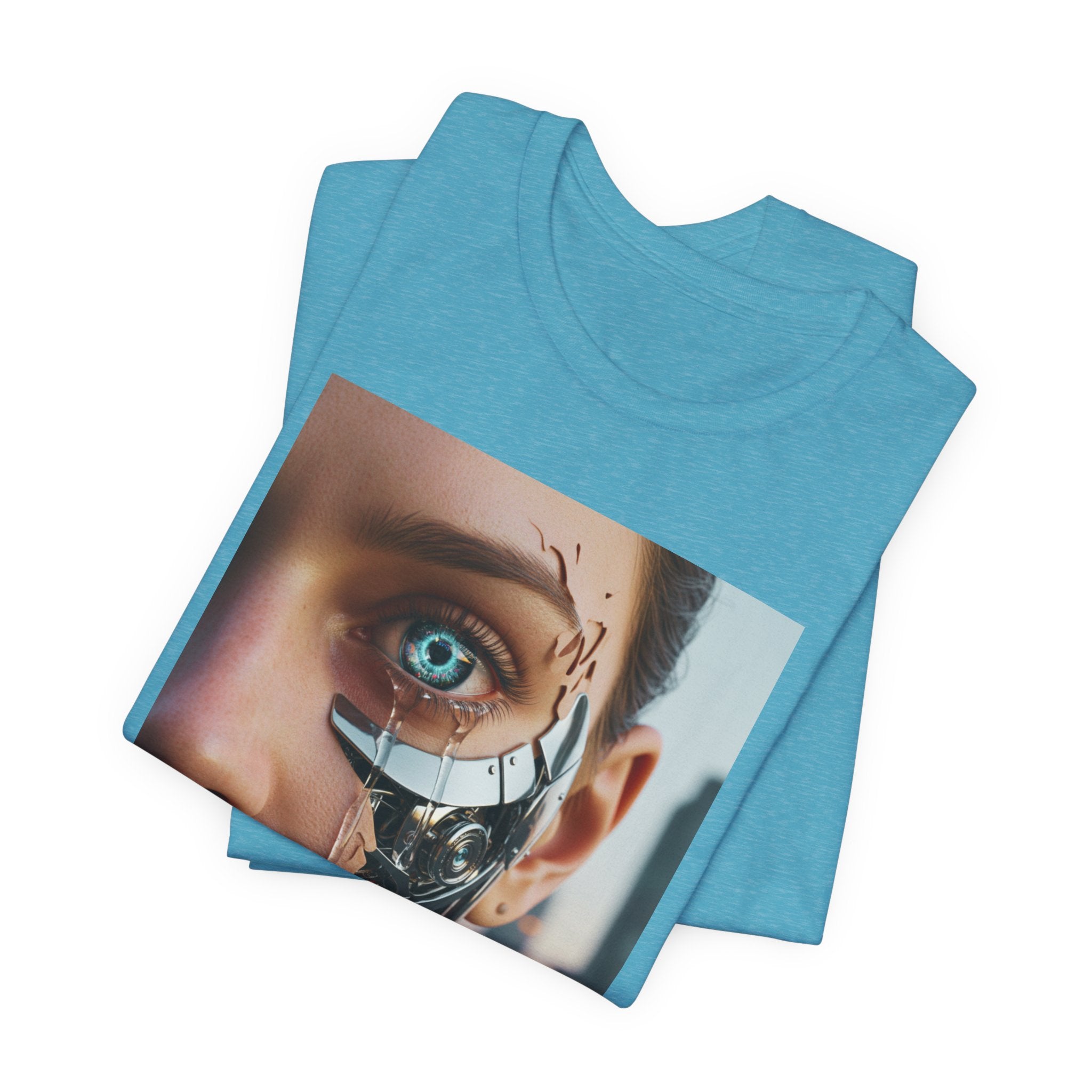 Cyborg Portrait T‑Shirt — Futuristic Android Face Graphic Tee