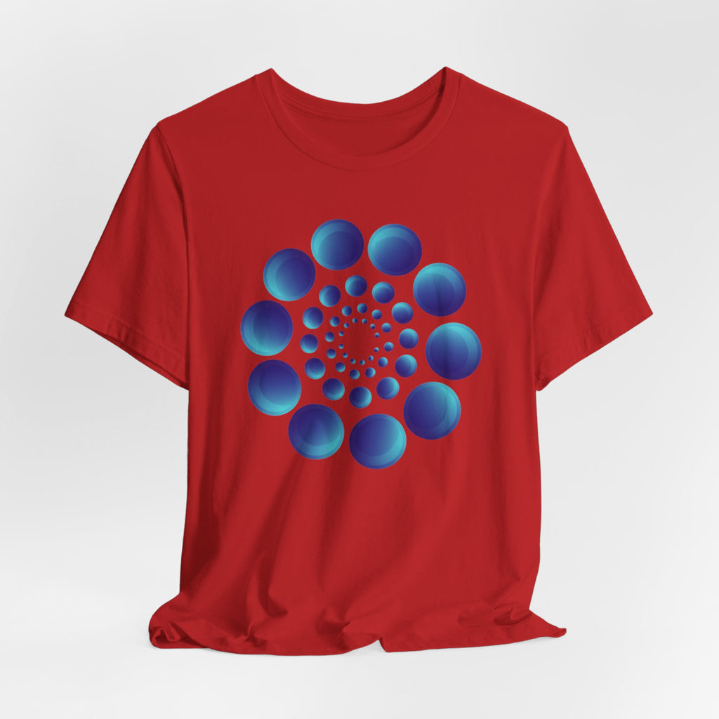 Spiral Blue Dot Tee — Geometric Optical Design T-Shirt